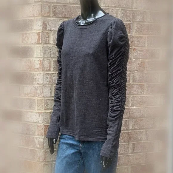We The Free Natasha Crewneck Ruched Long Sleeve Top Sz M - Picture 3 of 13